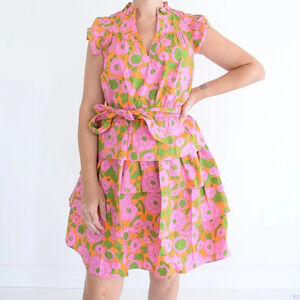 Flora Bea NYC Julee Fairview  Road Pink Green Floral Short Sleeve Mini Dress S